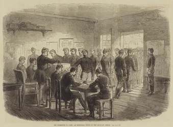 Das Plebiszit in Paris, ein Wahllokal in der Militärschule